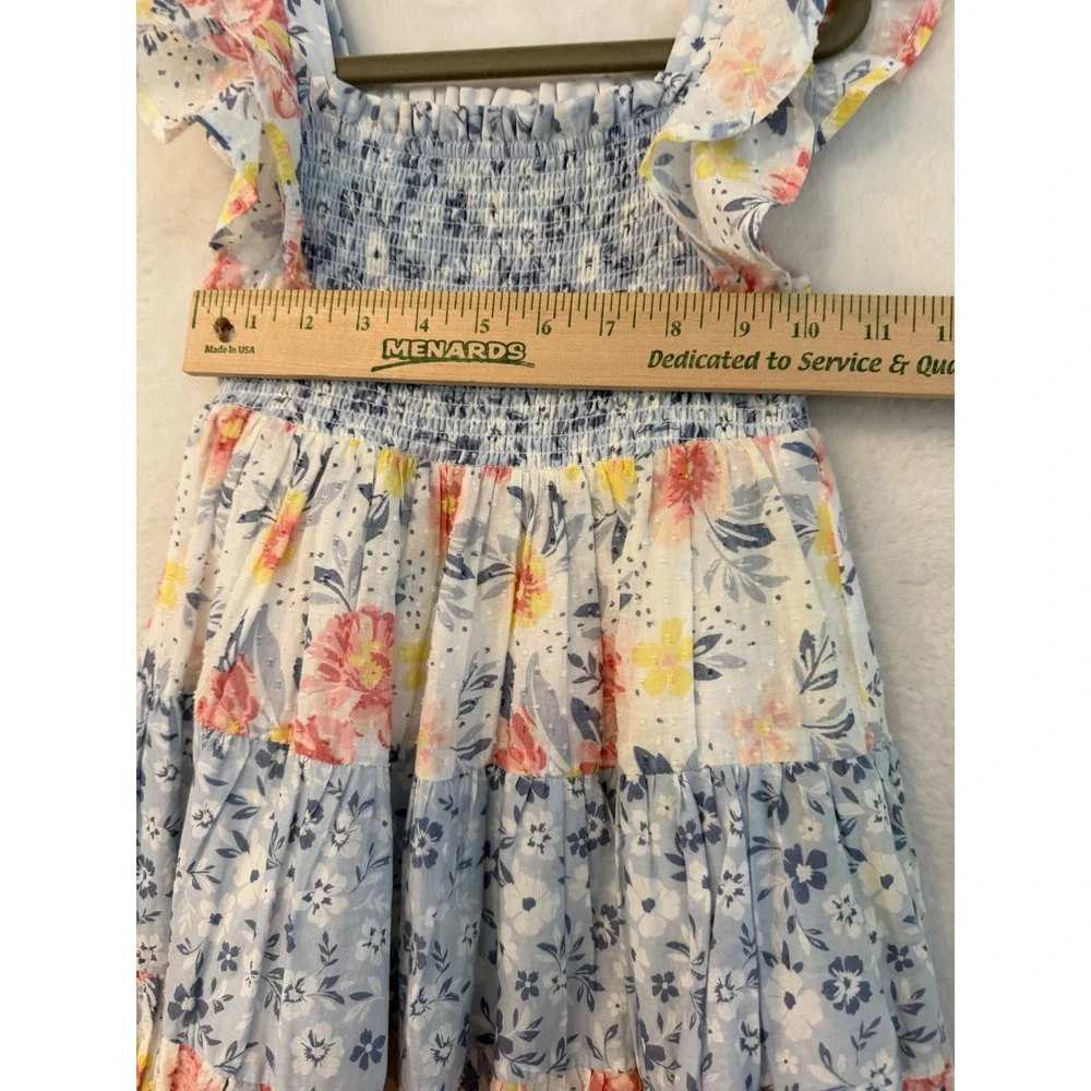 Haute Hippie Kids Floral Tiered Smocked Dress Girls Size 3T Flutter Sleeve Blue